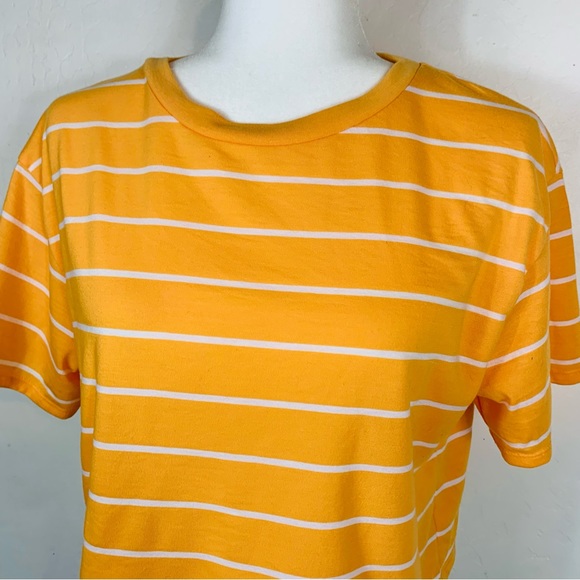 ASOS Size 8 Crop Top Shirt OPrange White Horizontal Stripes Short Sleeve Casual - Picture 2 of 7